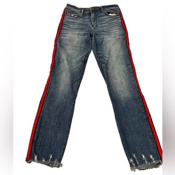Abercrombie & Fitch A&F Simone High Rise Ankle Tuxedo Red Stripe Jeans Size 6 - Picture 6 of 13